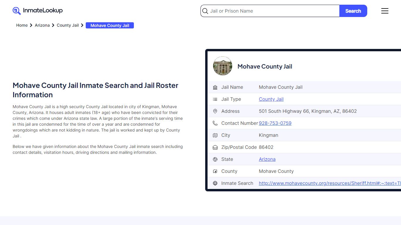 Mohave County Jail Inmate Search - Inmate Lookup