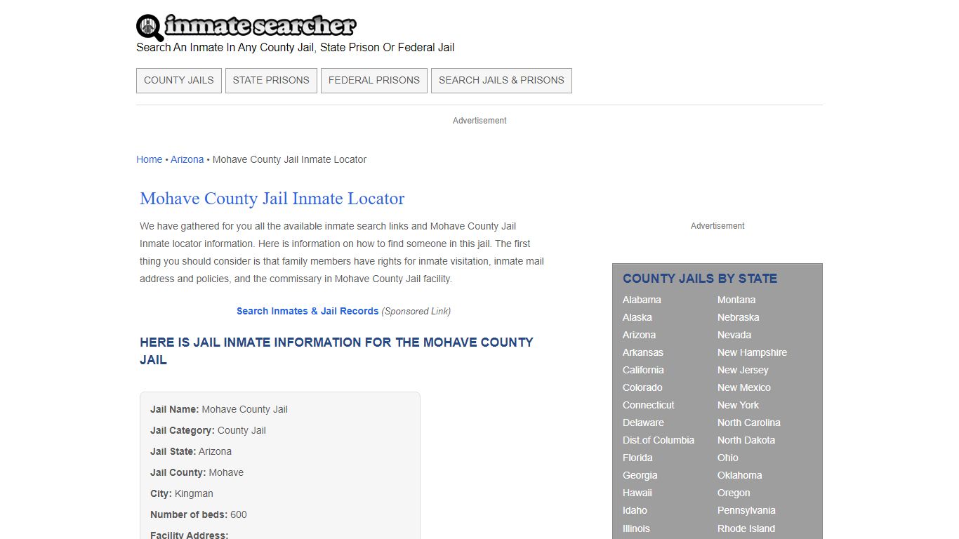 Mohave County Jail Inmate Locator - Inmate Searcher